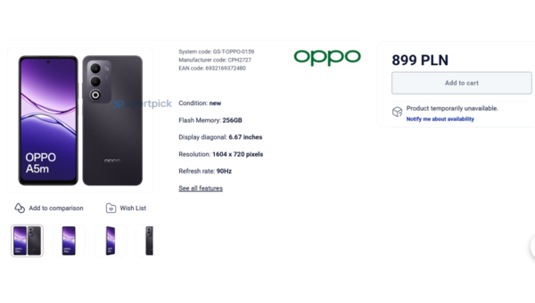 OPPO A5m零售商页面