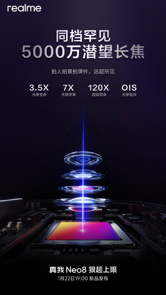 真我Neo8官宣配备5000万像素长焦 支持120倍超级变焦