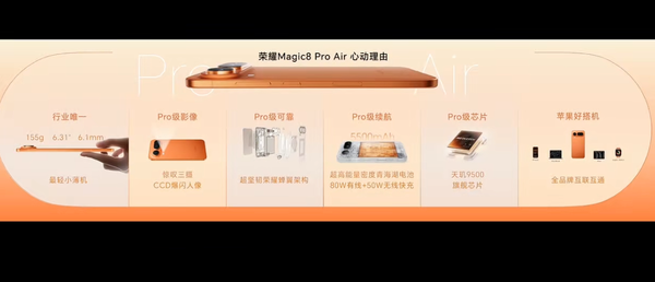 荣耀Magic8 Pro Air发布 6mm机身＋5K电池 4999元起售